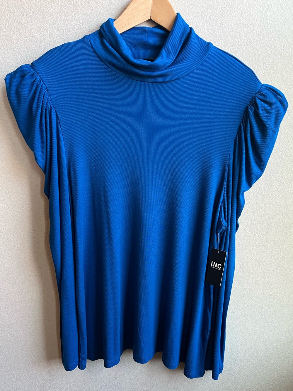 Puff-Shoulder Ribbed Turtleneck in blue by I.N.C. International Concepts NWT - Picture 4 of 9
